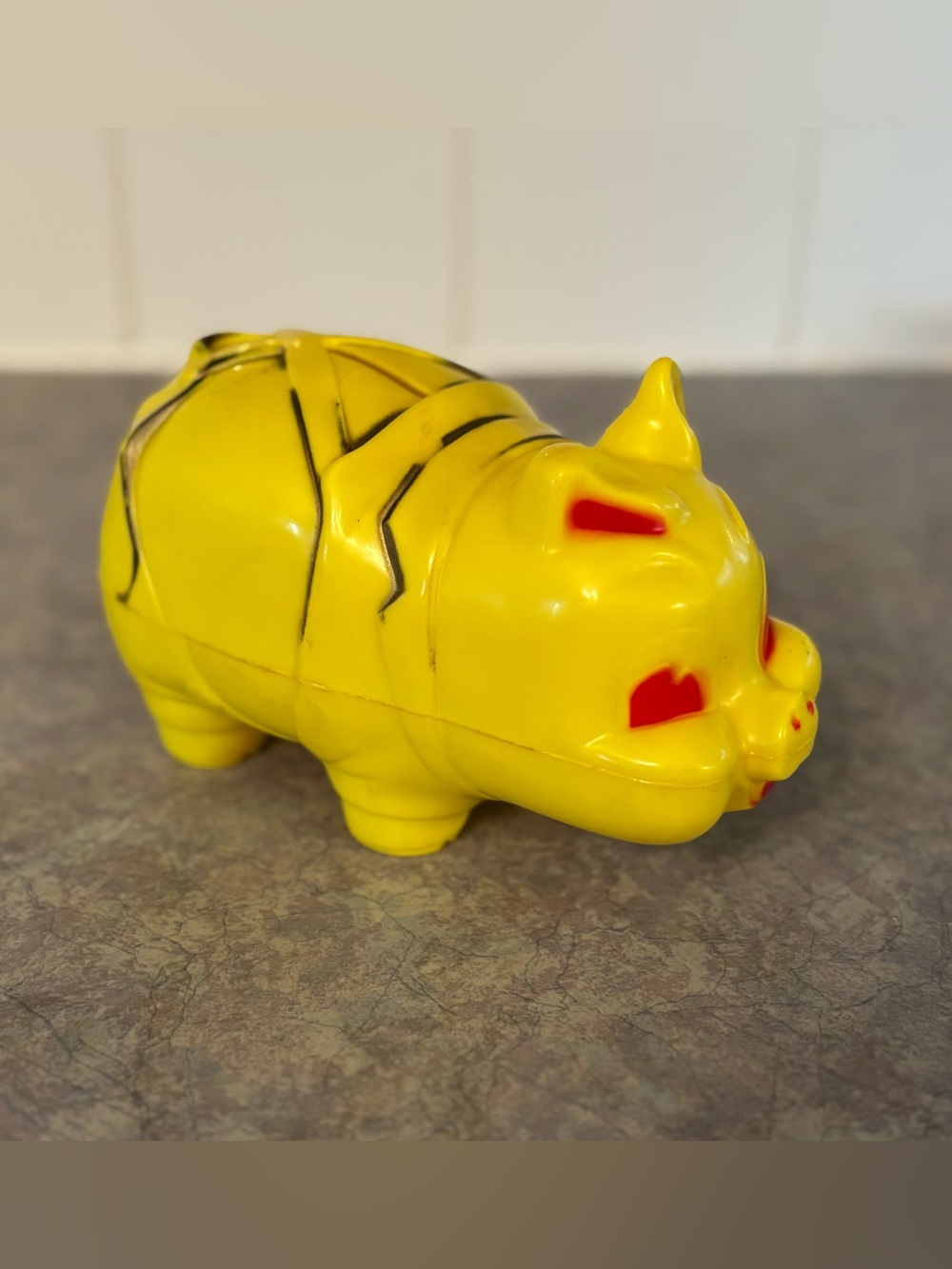 60's Yellow Plastic Pig Piggy Bank - Reliable Piggy Bank - Kid's Coin Bank
